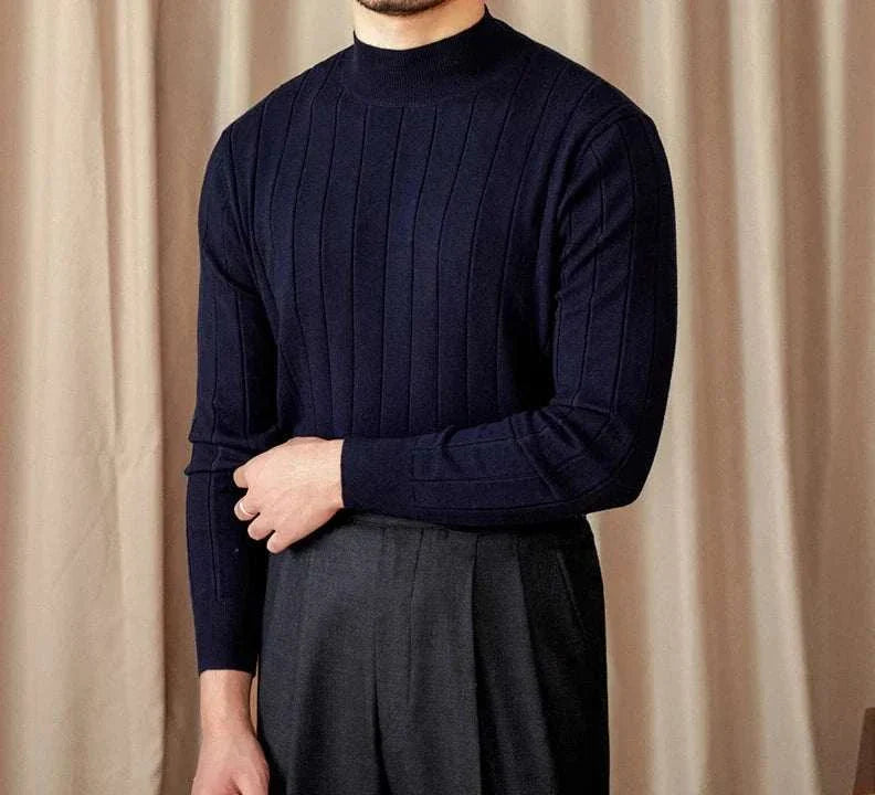 Men's autumn turtleneck premium sweater in dark color.