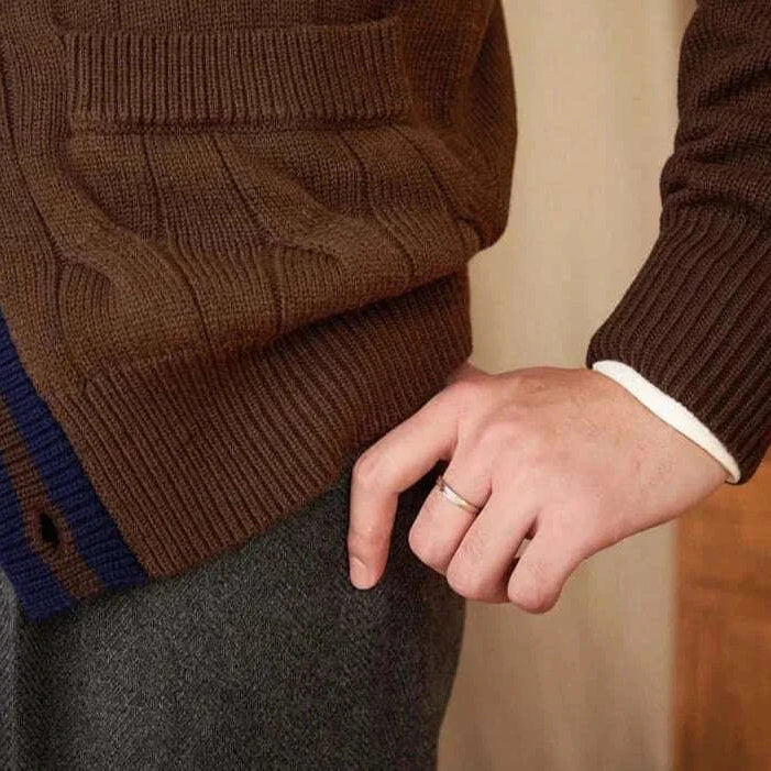 Antonios twisted knit cardigan in brown wool, Italian vintage style.