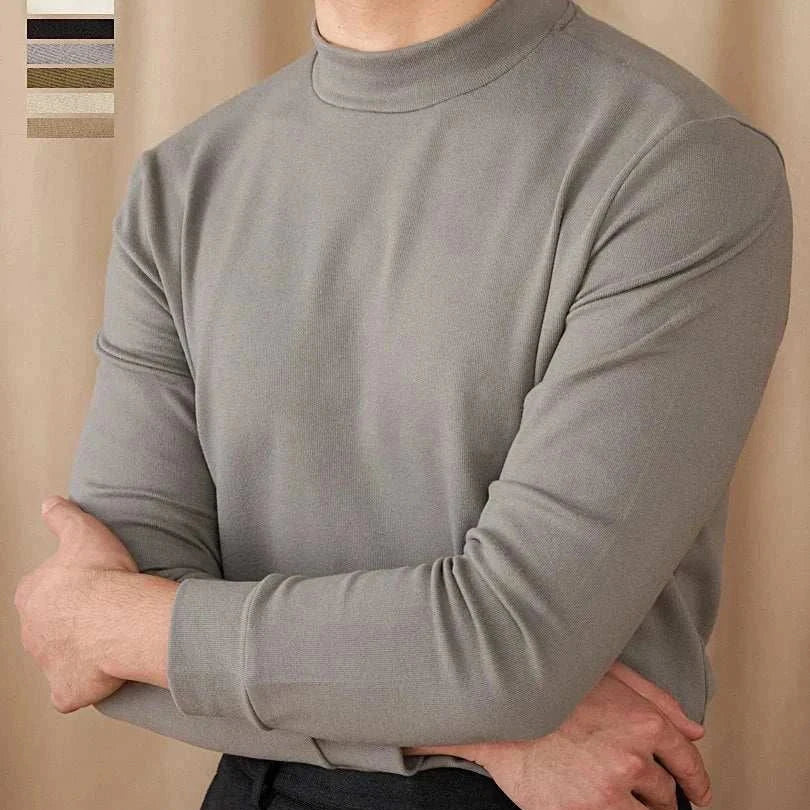 Soft half turtleneck sweater for men in gray, polyester material.