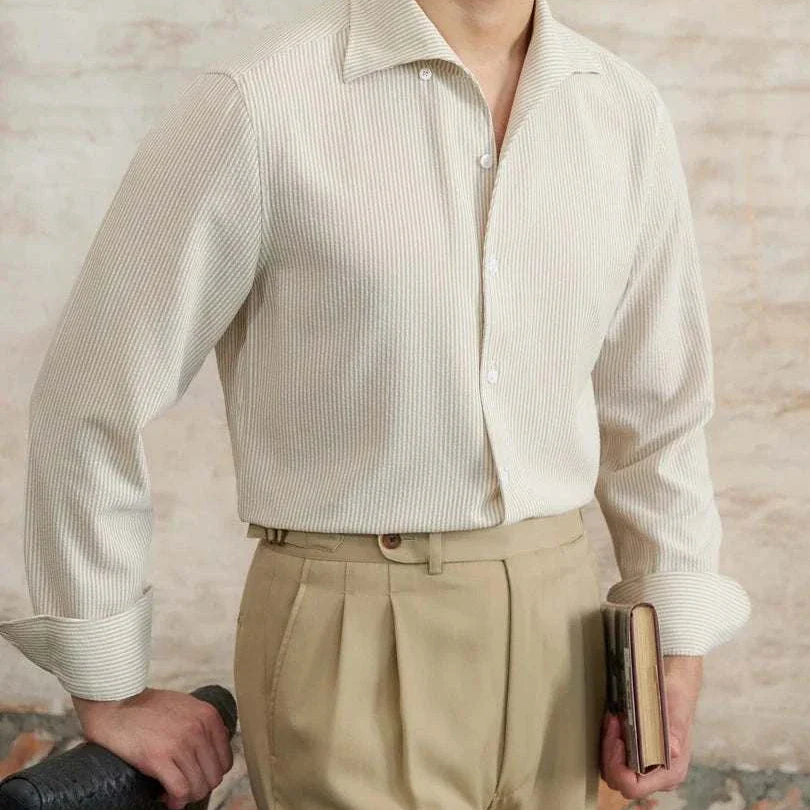 Vintage Italian long sleeve shirt in beige, made of 100% cotton for men.