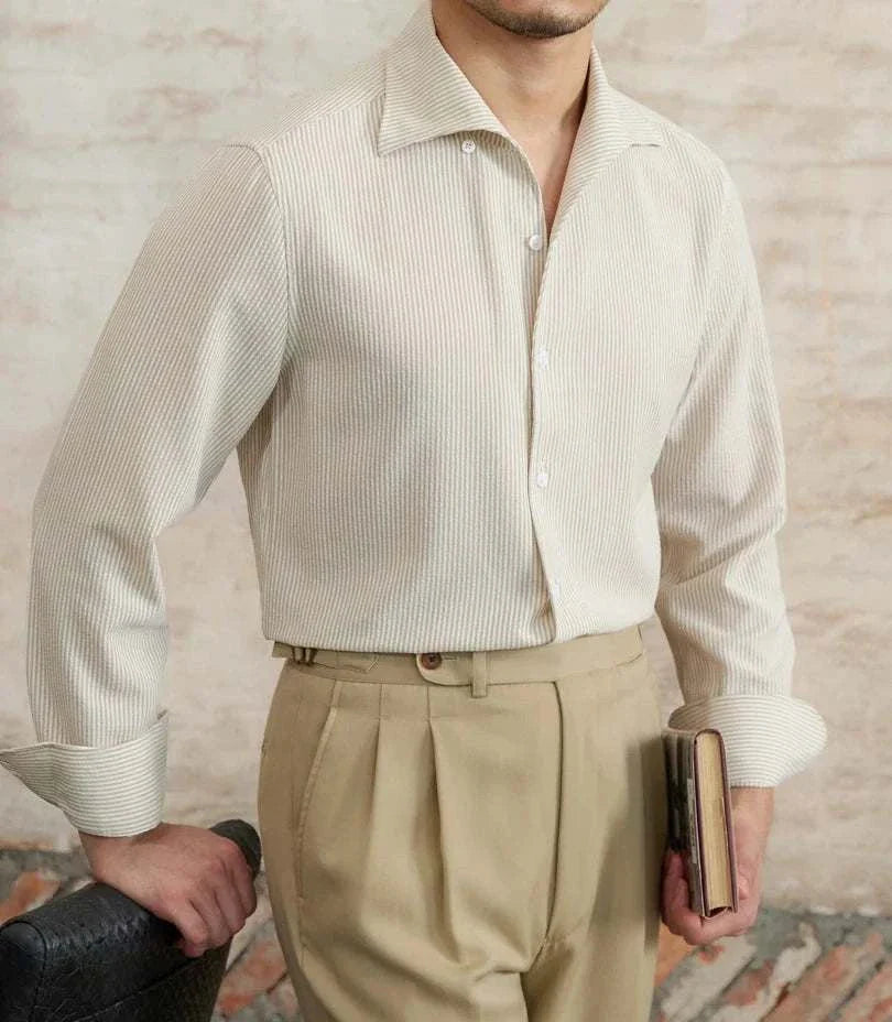 Vintage Italian long sleeve shirt in beige, made of 100% cotton for men.