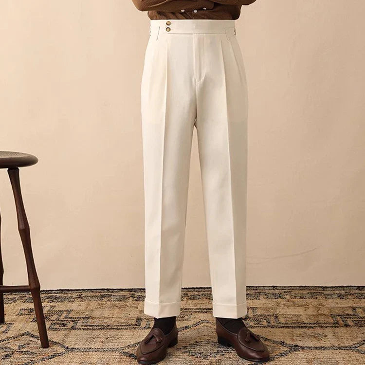 Trousers office business social club for modern gentlemen, in beige, polyester-cotton blend.