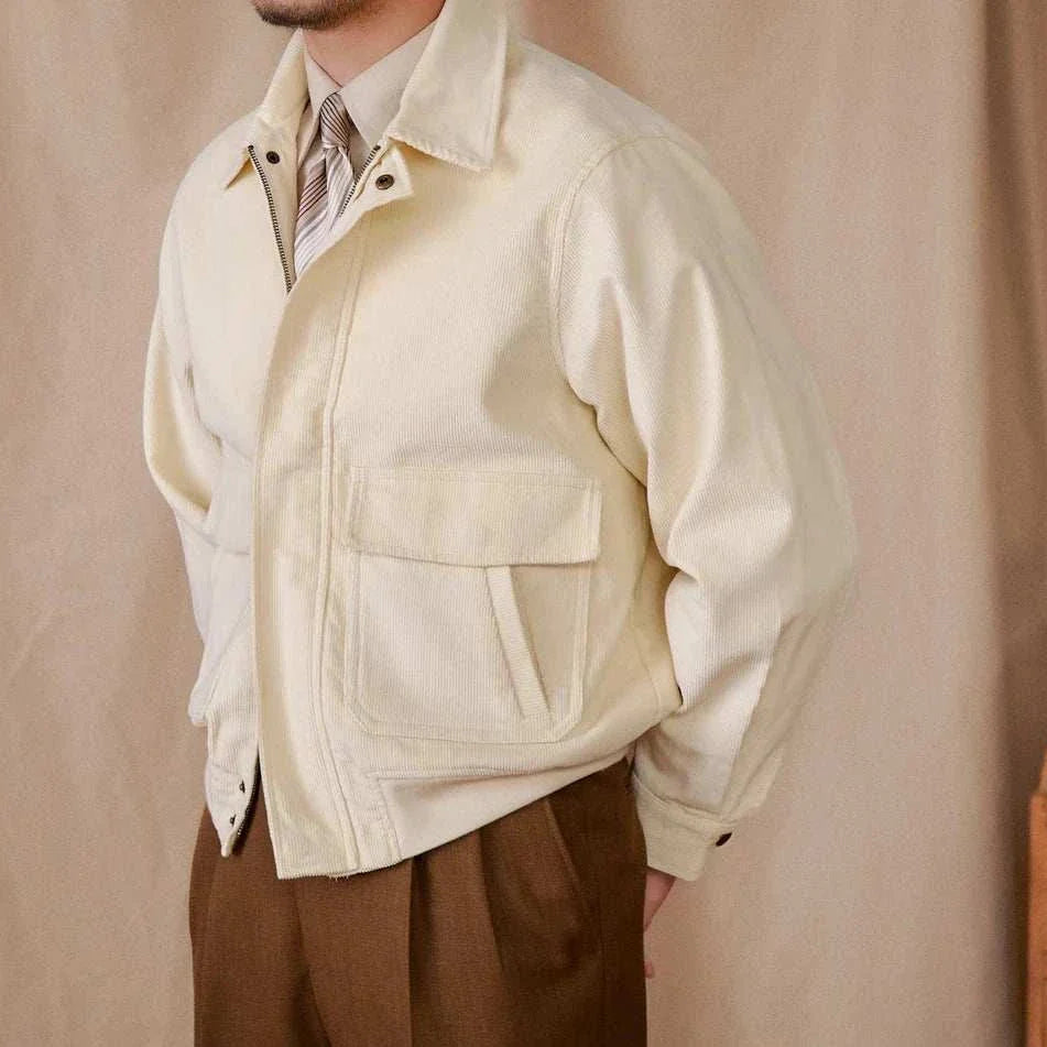 Pure cotton bomber jacket for men in cream color with a cozy fit.