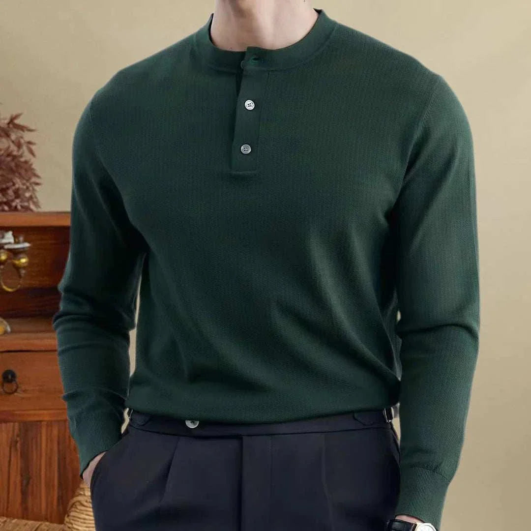Smart casual old money sweater, high-quality wool, sophisticated men's fashion.