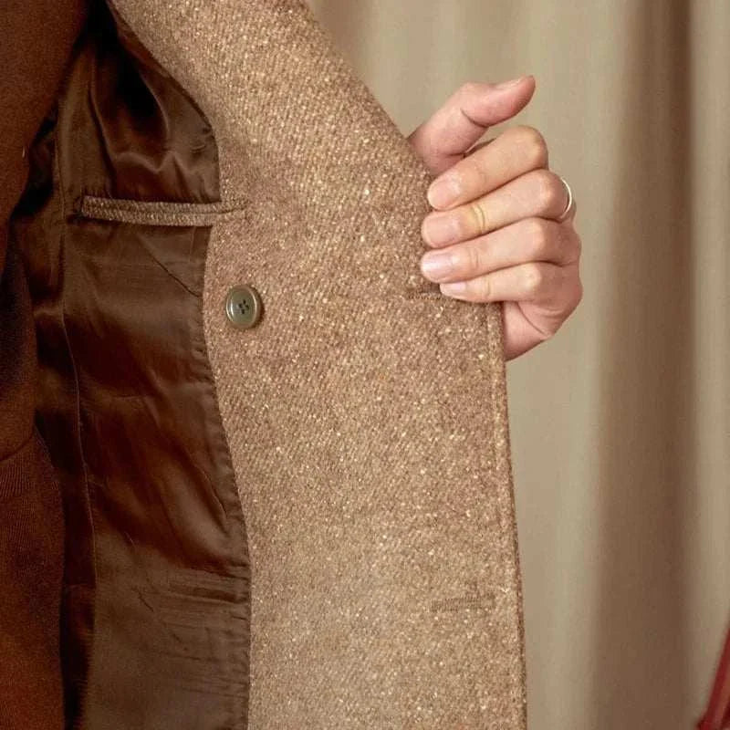 Old money wool premium coat showcasing high-quality texture and luxurious design.