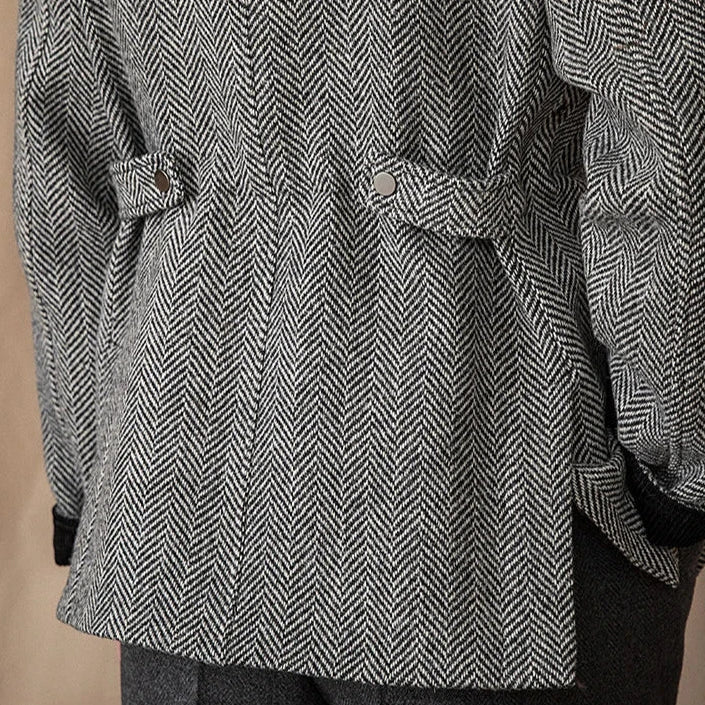 Wool heavy vintage coat with herringbone pattern for men.