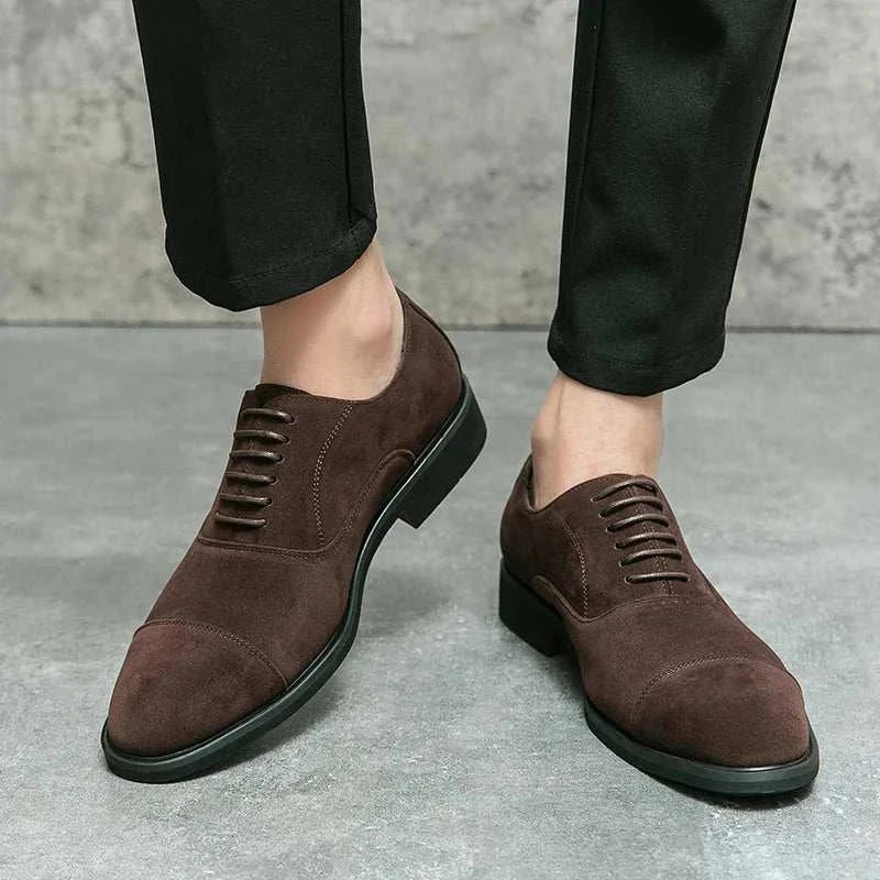 Italian banquet elegant suede leather shoes with rubber sole.