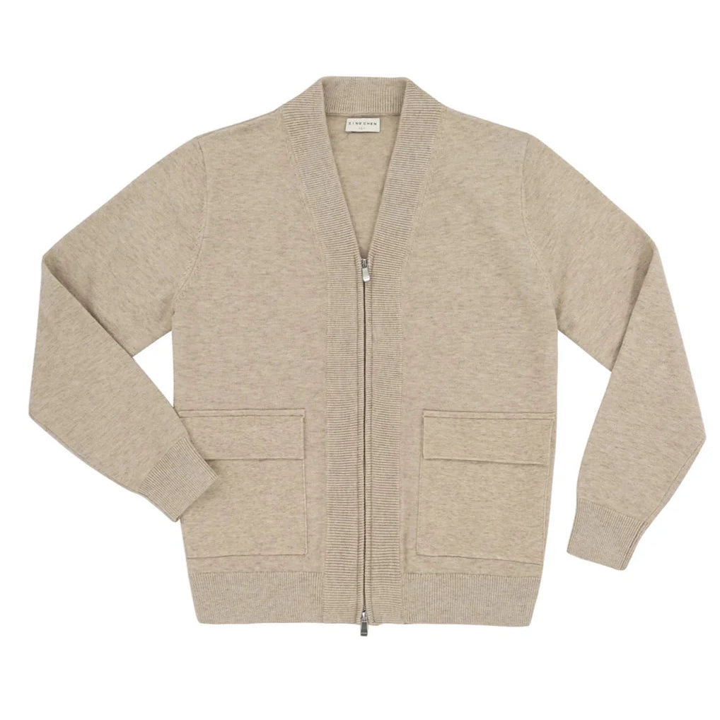 British pullover old money cardigan in luxurious wool with zip closure.