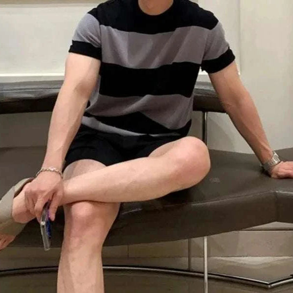 Antonios o-neck striped summer t-shirt in cotton blend for men, casual and stylish design.