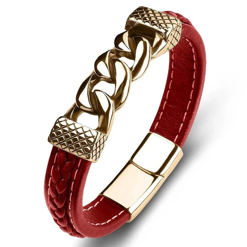 Classic chain stainless steel bracelet with PU material for everyday sophistication.