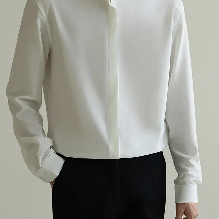 Large size formal shirt, classic business style, white cotton, turn-down collar.
