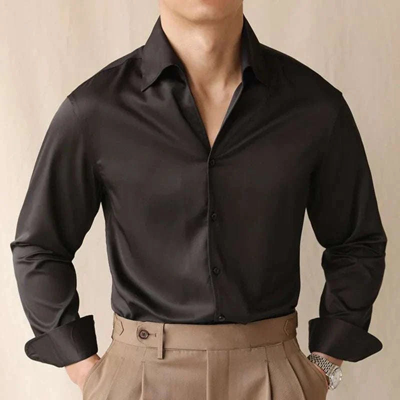 Men's business casual premium shirt in solid black, perfect for spring/summer.
