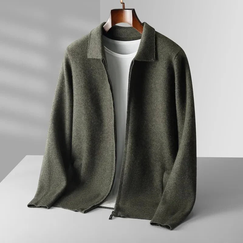 Men's Antonios Cashmere Cardigan, casual style, olive green, made from cashmere and wool.