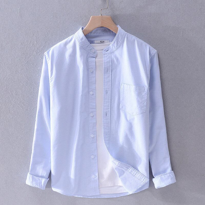 Antonios Casual Pure Cotton Long Sleeve Shirt for men in light blue, made of cotton and linen, offering a smart casual style.