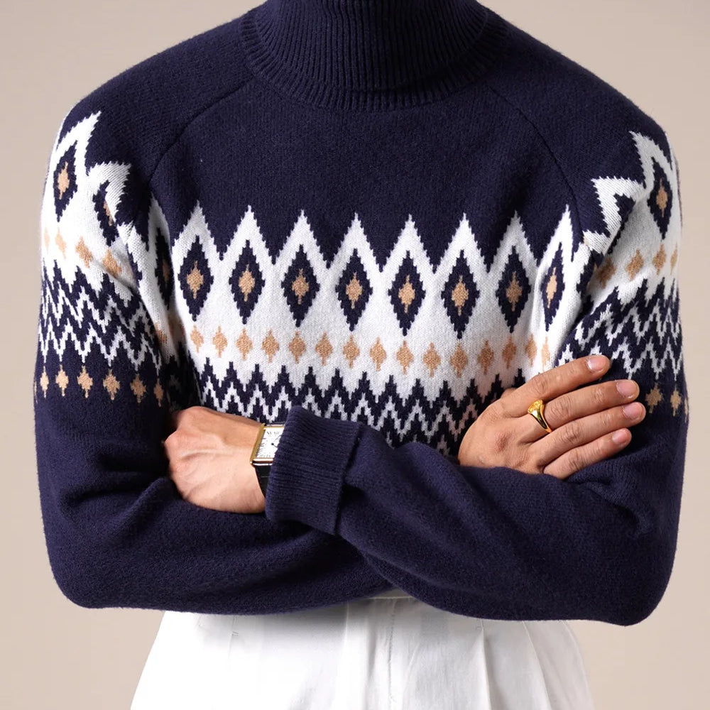Wool-blend diamond turtleneck sweater