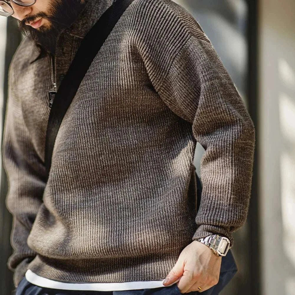 Retro knitted cold season sweater in solid color, perfect for autumn and winter.