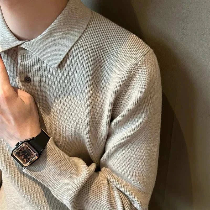 Antonios slim fit polo sweater for men in beige viscose blend, cozy and stylish for all seasons.