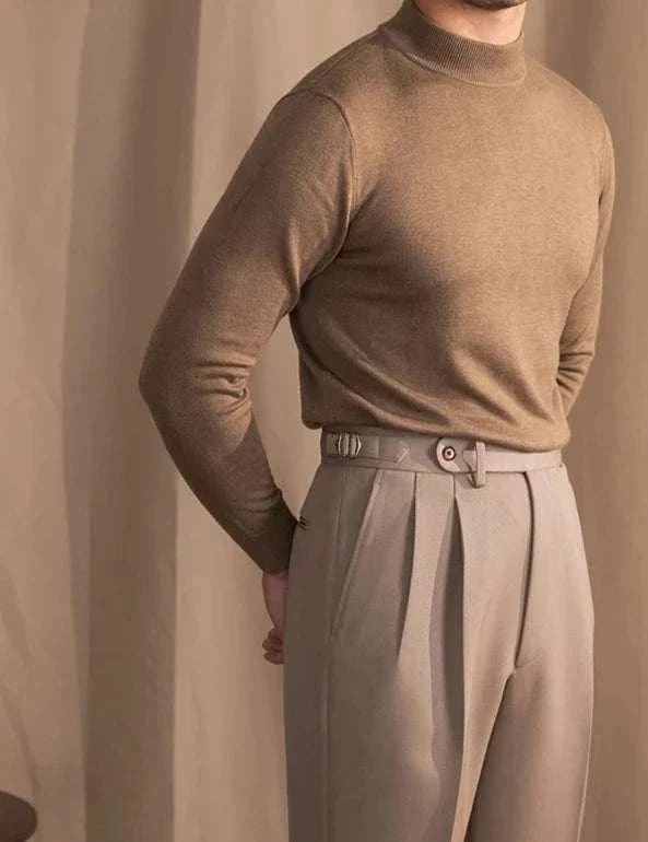 Antonios slim fit half-turtleneck sweater in brown, showcasing sleek modern style and cozy comfort for men.