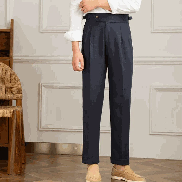 Antonios Naples cotton-linen full-length pants in elegant smart casual style.