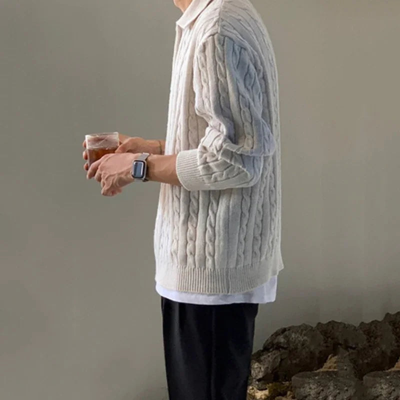 Vintage design sweater, men's solid pattern, premium quality, warm, versatile style.