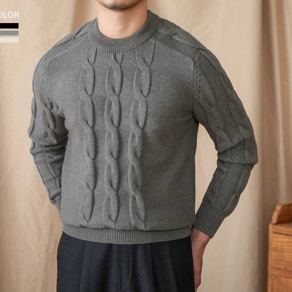 Round neck vintage sweater for men in grey wool blend.