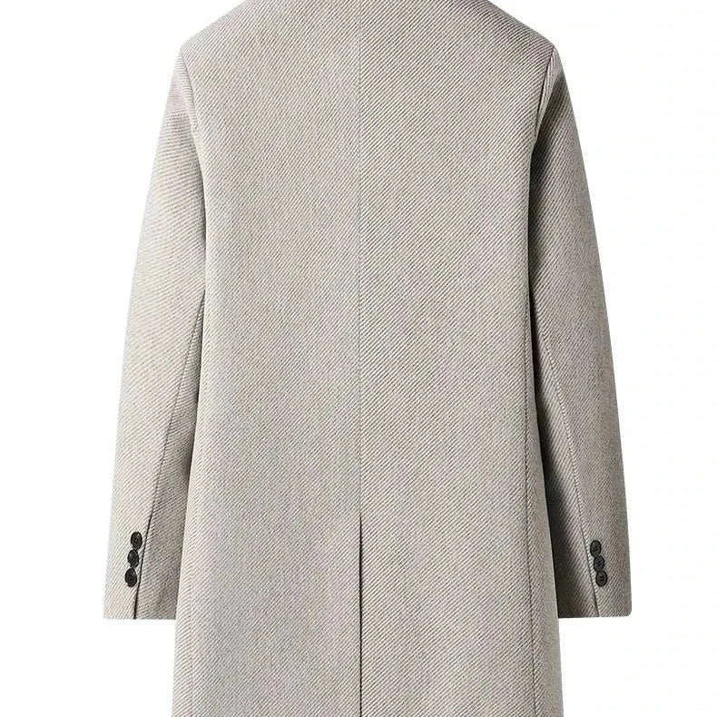Men's grey autumn business overcoat made of polyester and acrylic.