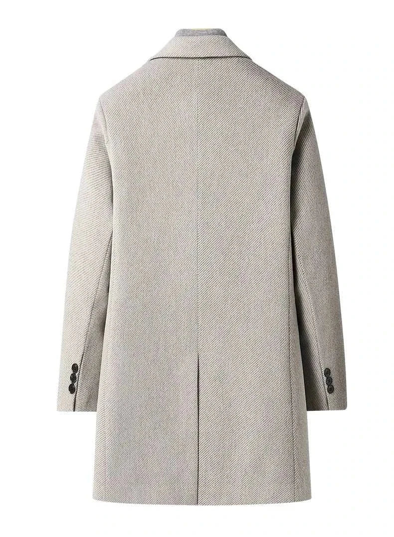Men's grey autumn business overcoat made of polyester and acrylic.