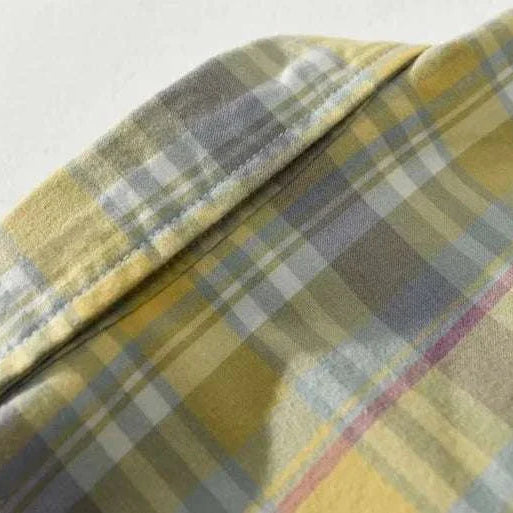 RETRO cotton summer plaid shirt in yellow and gray tones for men.