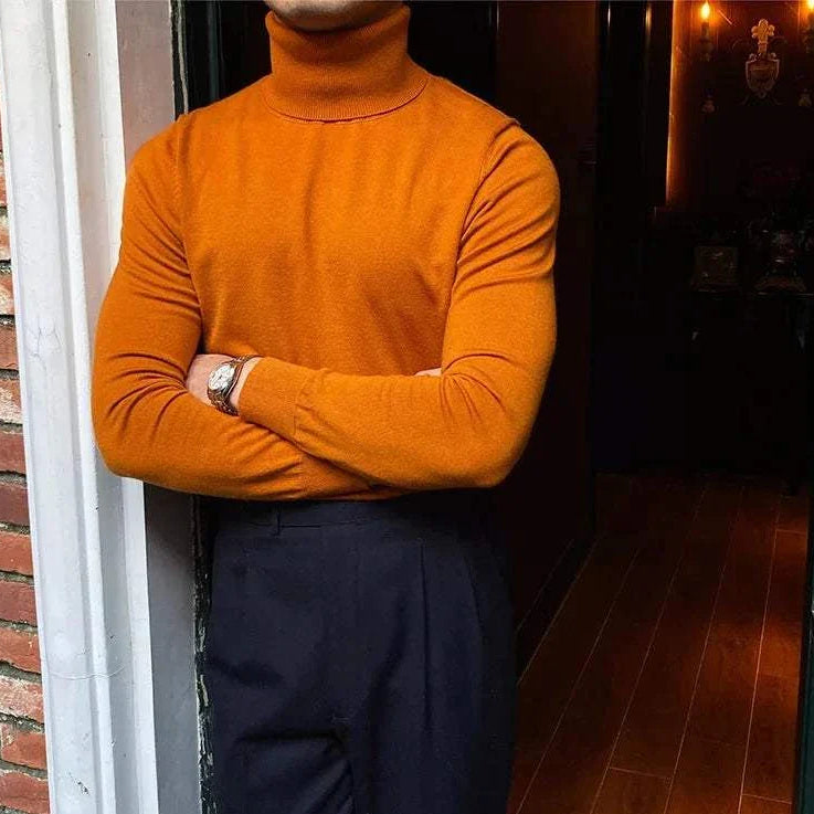 Antonios business turtleneck sweater in vibrant orange, perfect for office and meetings.