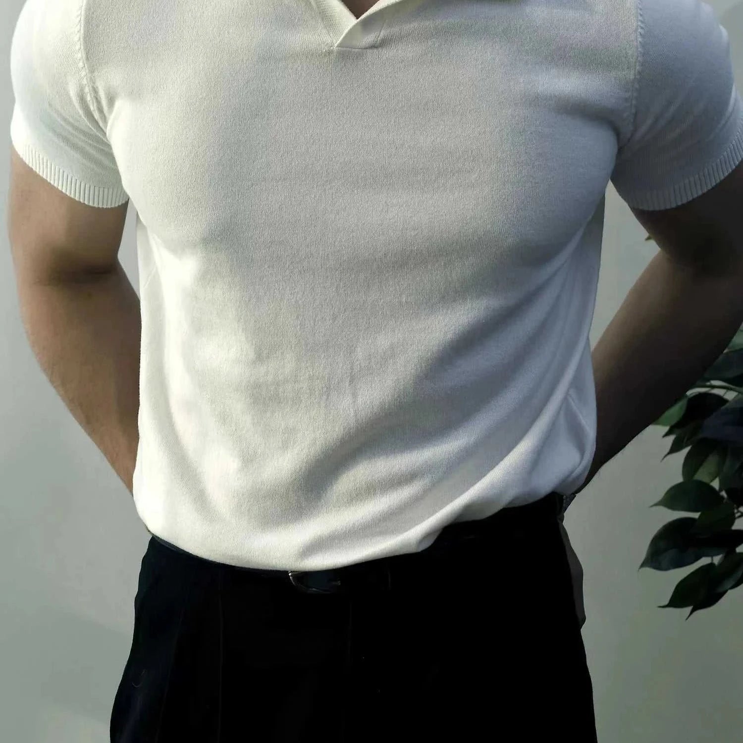 Old money American polo t-shirt in solid white, stylish and breathable for spring/summer.