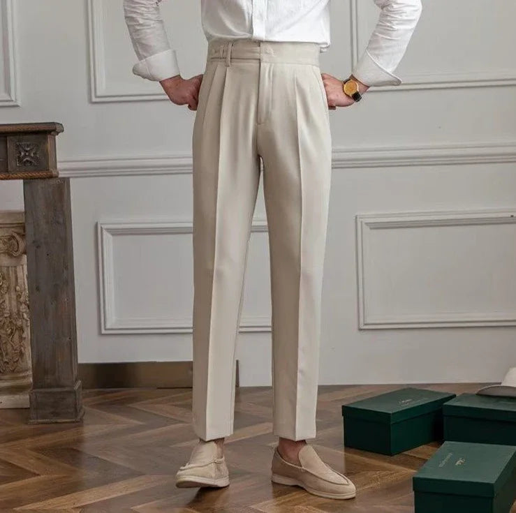 Antonios draped suit pants showcasing Korean-inspired elegance in a smart casual style.