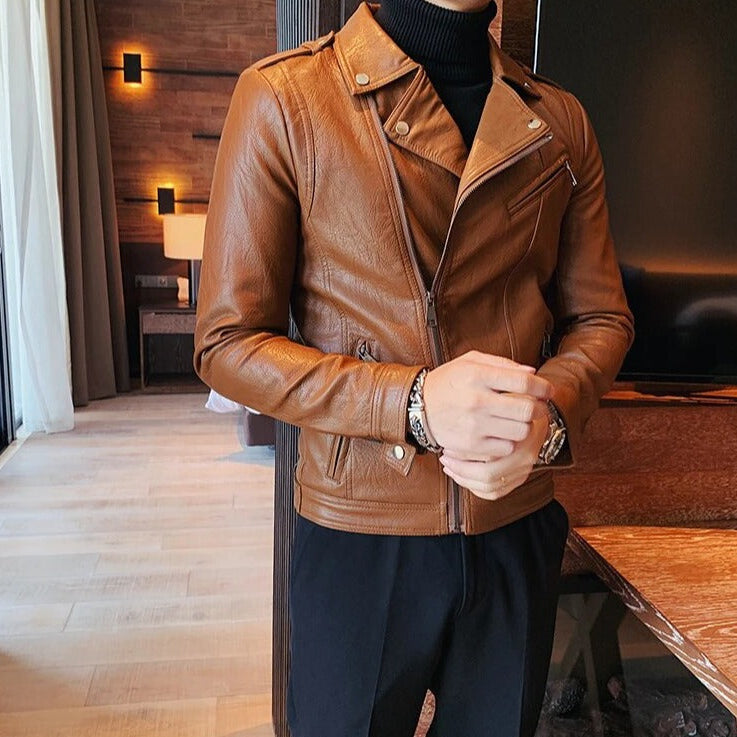 ECO leather jacket in brown; men's casual and elegant style.