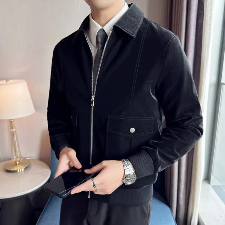VINCENT casual jacket in black, men's faux leather, comfortable and stylish.