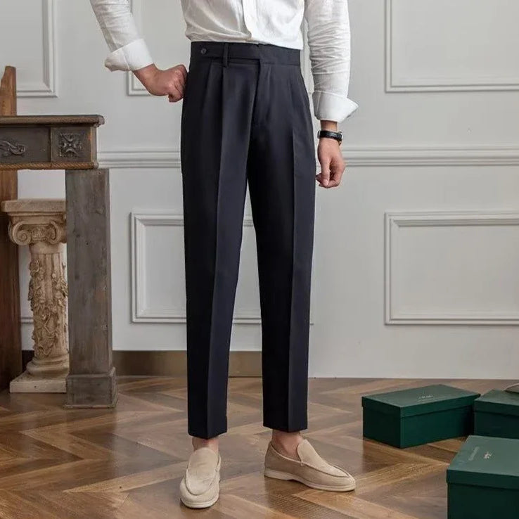 Antonios draped suit pants, Korean-inspired elegance, smart casual style.