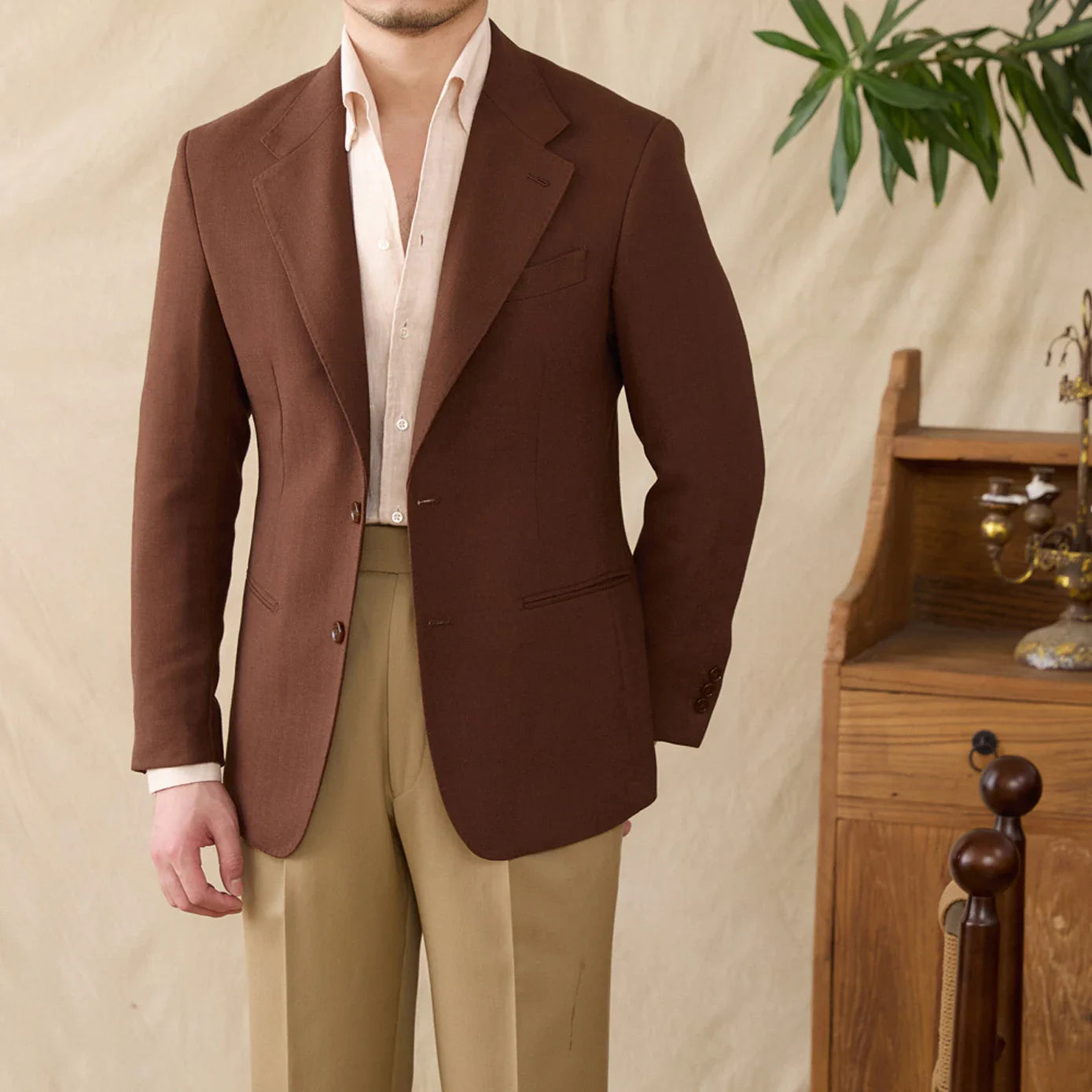 Men's business linen relaxation jacket, polyester, cozy winter wear, stylish design.
