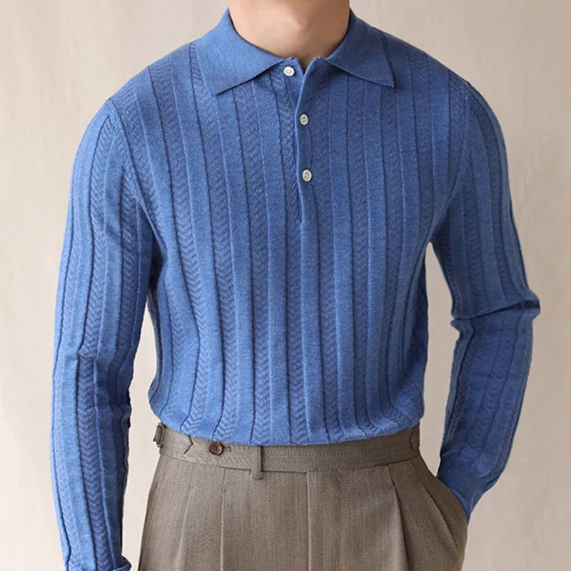 Korean premium sweater in blue, casual elegant style, solid pattern.