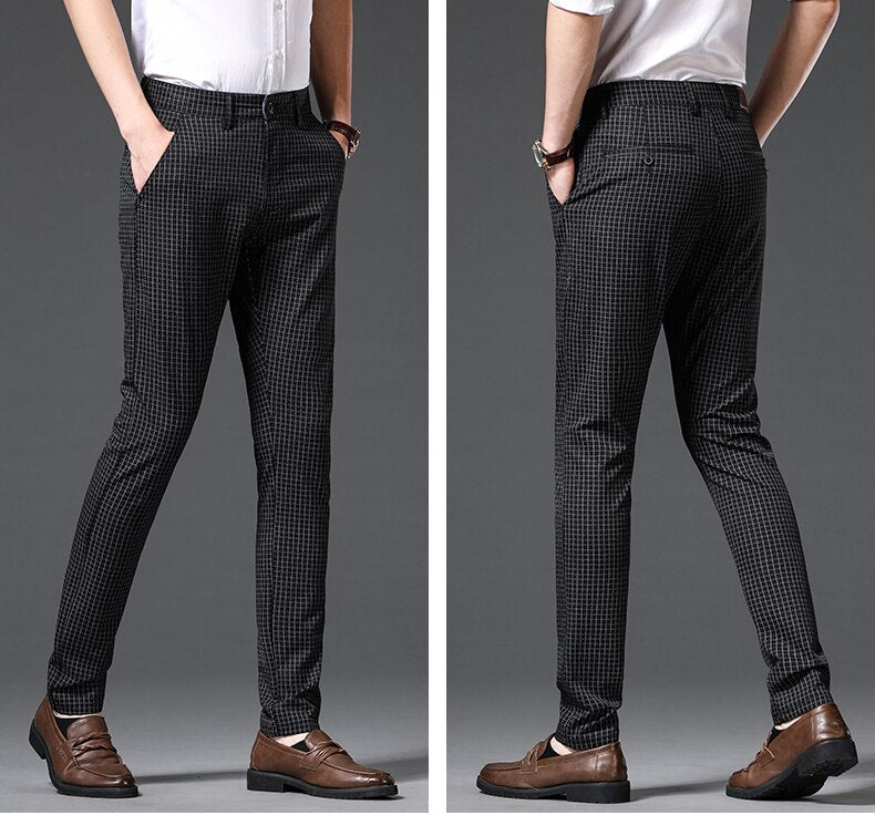 Vinny Plaid Trousers in black, full-length, casual style.
