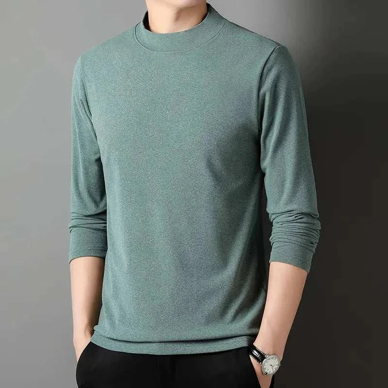 Men's classic turtleneck sweater in solid gray blue.