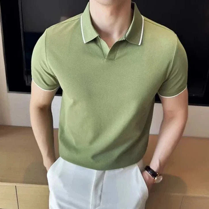 British slim fit summer polo t-shirt for men in green, featuring a solid pattern and England style.