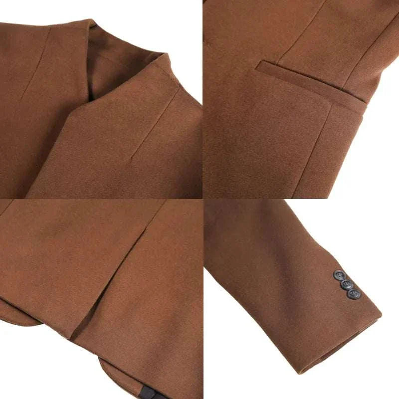 Formal blazer with round collar made of polyester and spandex, perfect for elegant occasions.