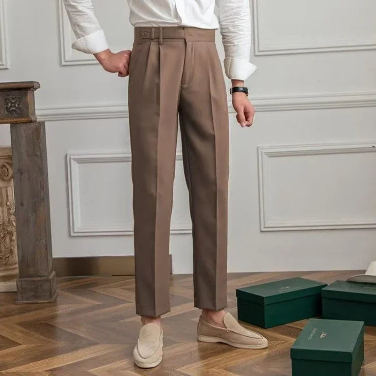 Antonios draped suit pants showcasing Korean-inspired elegance and smart casual style.