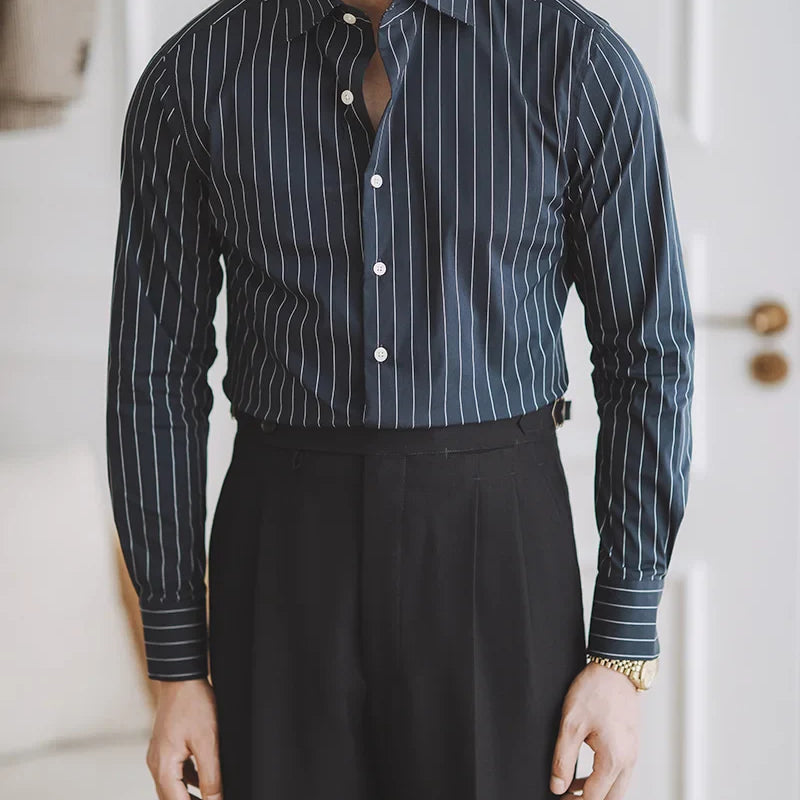 Gentleman premium shirt with striped pattern, long sleeves, and smart casual style.