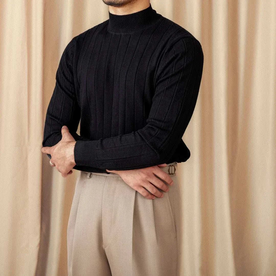Man wearing black autumn turtleneck premium sweater