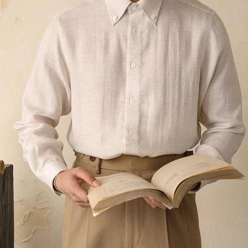 Antonios one-piece collar cotton shirt, men’s stylish and breathable attire, perfect for comfort and sophistication.