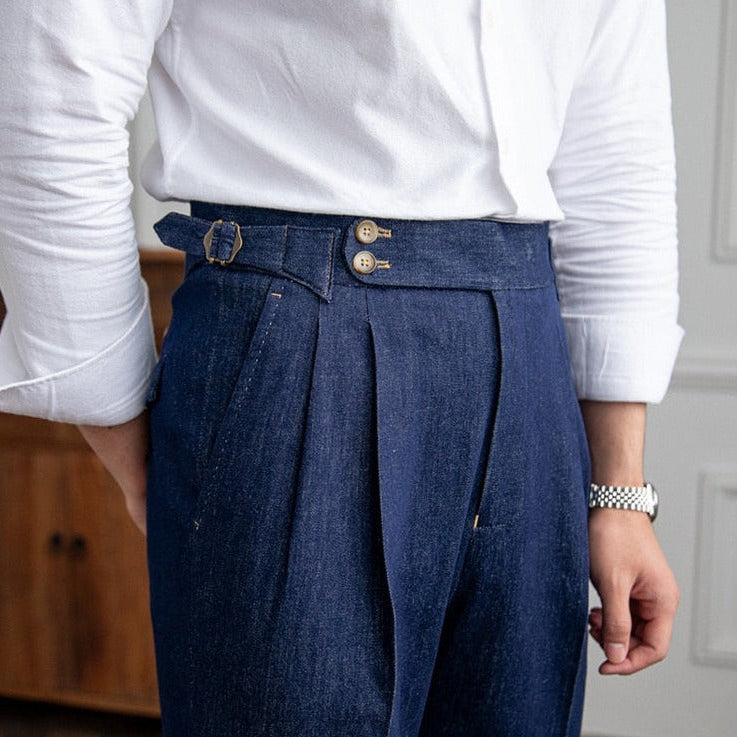 Italian Blue Trousers made of high quality cotton for special events.