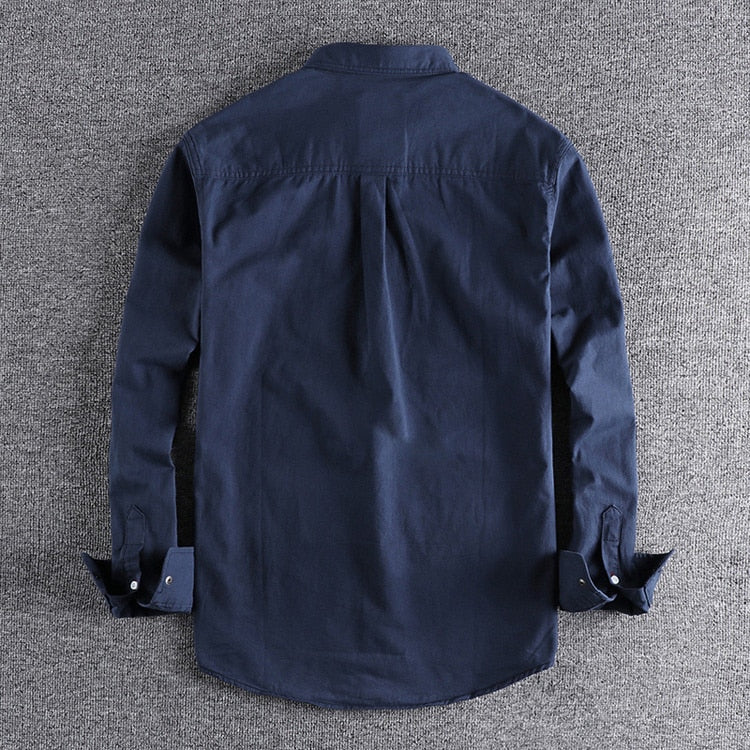 Men's vintage-retro cotton shirt, navy, casual smart design.