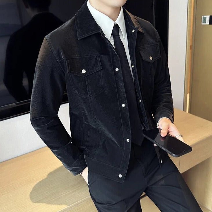 Men's black CLASSY jacket in eco-leather, casual elegant style.