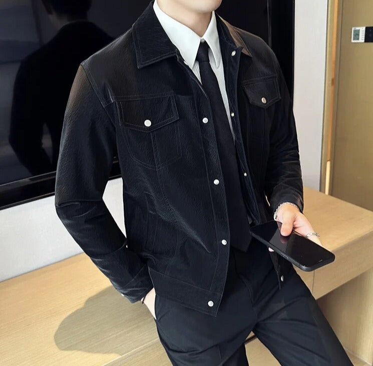 Men's black CLASSY jacket in eco-leather, casual elegant style.