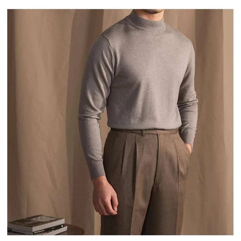 Men's Antonios slim fit half-turtleneck sweater in gray, made of wool.