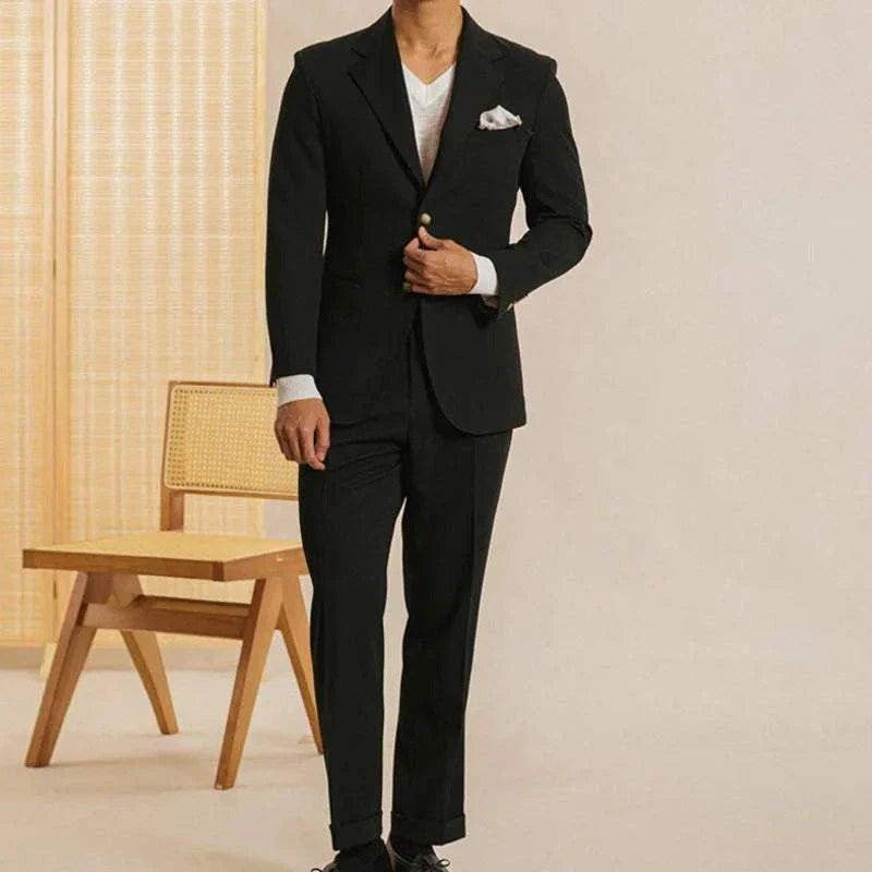 Elegant wedding premium 2-piece suit with blazer and pants in black.